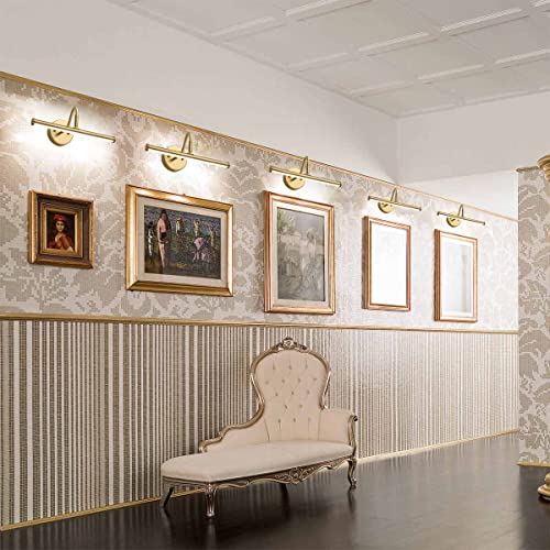 Bathroom Vanity Light Fixtures Brass Gold Led Picture Light Fixture, Modern Plug In Wall Sconce 10W Dimmable Wall Light Wall Lamp, Picture Lights For Paintings, 3000K/4000K/6500K Selectable, Cri 90 #TOP3