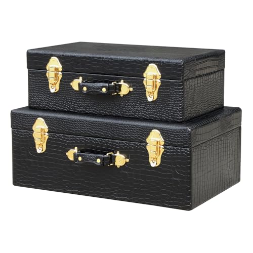 HofferRuffer Storage Trunks with Wood Frame in black with gold hardware
