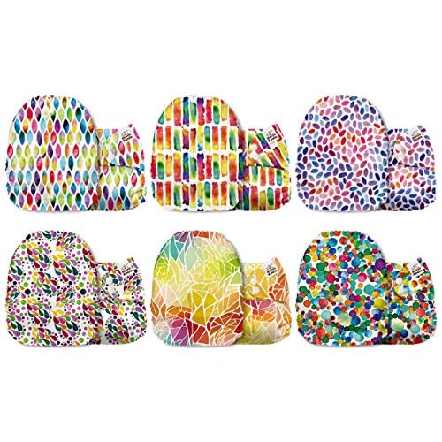 Mama Koala 3.0 Cloth Diapers for Babies with AWJ Lining, 6 Pack with 12 5-Layer Bboo(No Microfiber) Cloth Diaper Inserts - Reusable and Washable Pocket Diapers(12-My Warm Heart)