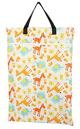 Large Hanging Wet/Dry Cloth Diaper Pail Bag for Reusable Diapers or Laundry (Giraffes)