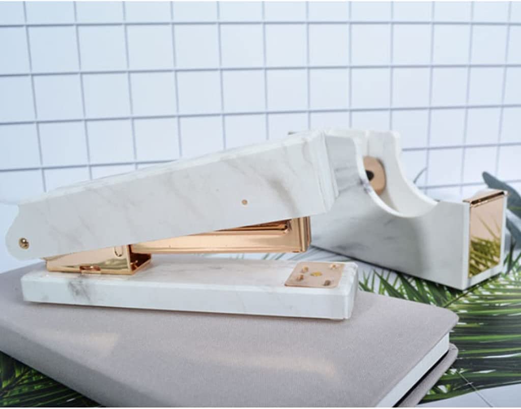 Hefter, Mini-Hefter, Marmor-Hefter, 50 Blatt Kapazität, strapazierfähig, Heimbüro-Schreibtisch-Hefter mit 1000 Heftklammern, manuelles Heftgerät, Bürobedarf (Farbe: Gold) (Farbe: Gold) (Farbe: