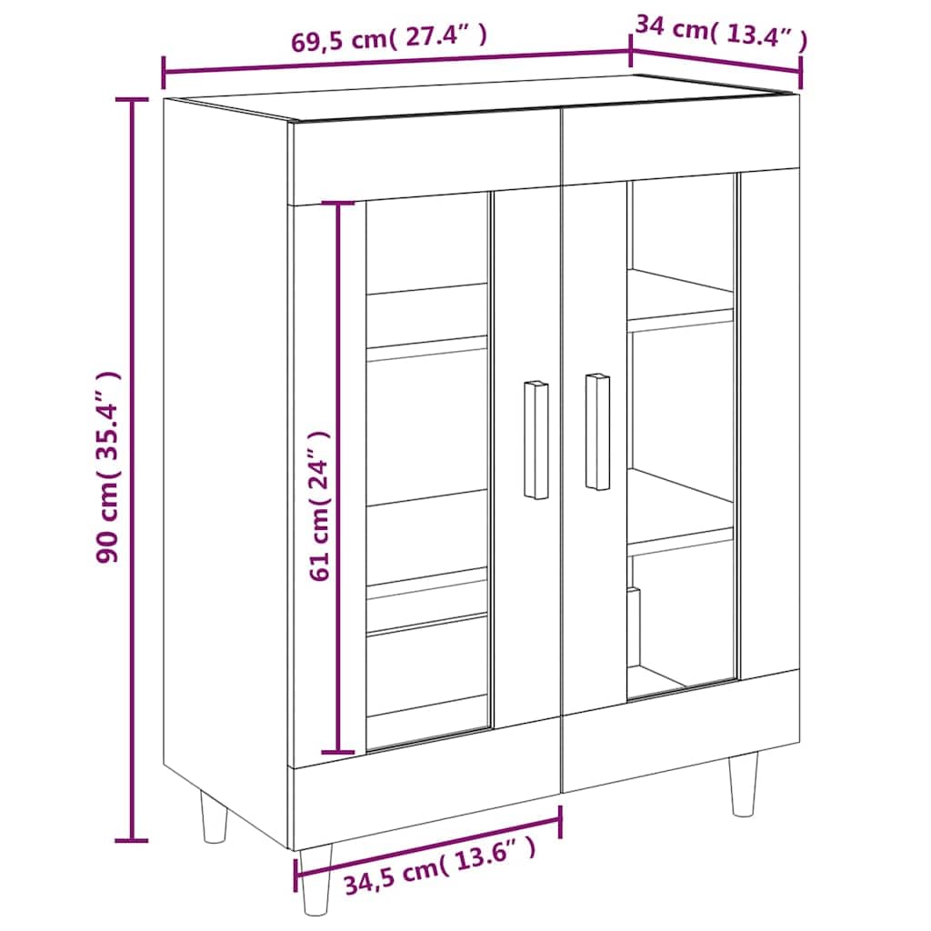 Credenza grigio cemento, 69,5 x 34 x 90 cm, credenza con 2 ante in