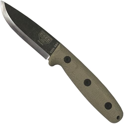 Miniatura 1 de ESEE RB3 Reuben Bolieu Cuchillo de supervivencia de hoja fija, funda de cuero, fabricado en Estados Unidos (acabado de óxido negro, funda de cuero