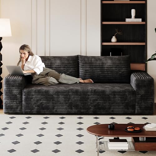 63" Boneless Loveseat Sofa - Cloud Couch with Memory Foam, Comfy Deep Seat - Corduroy Floor Sofa, No Assembly Required - Small Space Friendly for Living Room, Bedroom, Apartment, Black