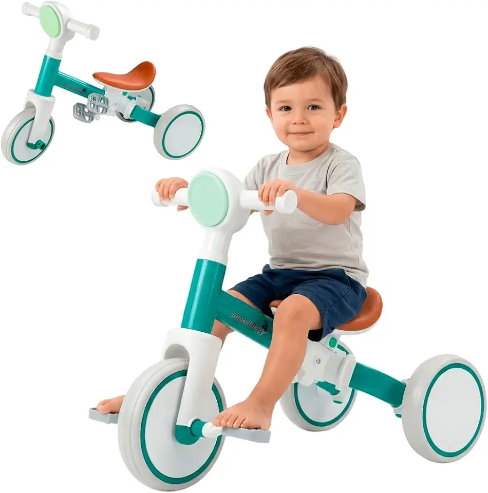 BVX Triciclo de Equilíbrio Infantil 2 em 1 BW310, Rodas EVA Silenciosas, Luz e Música, Aço Alto Carbono, até 25kg, 1 a 5 Anos (Verde)