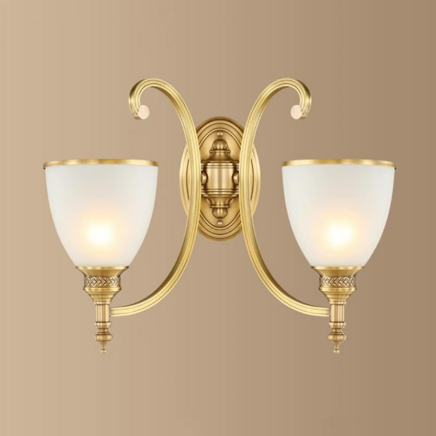 HPTHLY Led Dining Room Lamp, Wall Light Bedside Decor Lamp American Brass Wall Sconce Home Bedside Wall Lamps With Frosted Glass Shade Bedroom Living Room W(B)