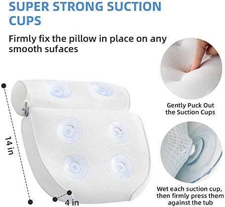 E-SMARTER Bath Pillow, Bath Pillows for Head and Neck With Suction Cups 6 Non-Slip Suction Cups Bath Home Spa for Head Neck Shoulders Rest Bathtub Pillows Cushion