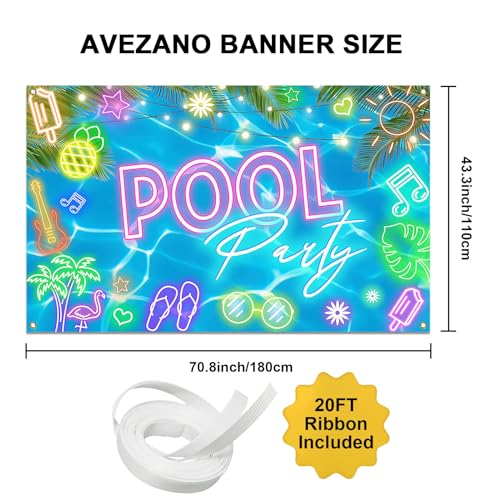 Image of Avezano Summer Pool Party Backdrop Glow Swimming Pool Beach Party Decorations Summer Pool Party Banner for Birthday Baby Shower (70.8 x 43.3 inches)