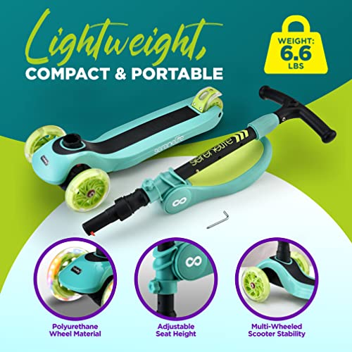Serenelife 3 Wheeled Scooter For Kids - 2-In-1 Sit/Stand Child Toddlers Toy Kick Scooters W/ Flip-Out Seat, Adjustable Height, Wide Deck, Flashing Wheel Lights, Great For Outdoor Fun Slks18 (Teal) #TOP4