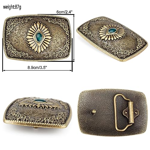 Western Cowboy Belt for Men, Men's Belt Leather, Bronze Pattern Vintage Belt with Turquoise Square Alloy Buckle3