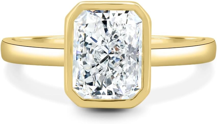 Handmade Rachel 1CT-3CT Bezel Radiant Cut Moissanite Engagement Ring for Women Solitaire Wedding Anniversary Ring Promise 925 Silver, 10K/14K/18K Solid Gold