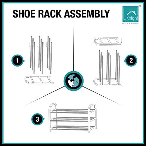 Knight 3-Tier Shoe Storage Organiser Strong and Durable, Quick Assembly Shoes Storage No Tools Required Metal Shoe Organiser | Hallway Shoe Rack