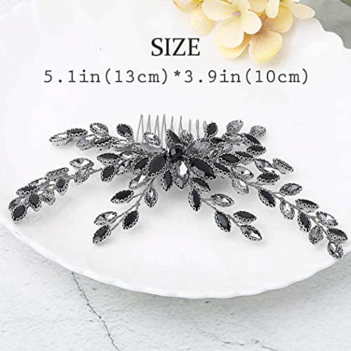 Yean Black Rhinestones Wedding Hair Comb Silver Crystal Bridal Hair Side Combs Baroque Hair Accessories For Bride And Bridesmaid (Black) #TOP4