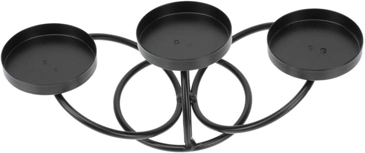 Iron Art 3-Head Candle Holder with Glass Cups, Black European Wrought Stand for Table Centerpiece, Elegant Wedding and Home Decor, Retro Candelabra Ornament (Black)