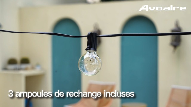 Avoalre Guirlande Guinguette Extérieure 12m 30 Ampoules LED Blanc Chaud - IP65 Étanche, Raccordable Avec Ampoules Rechange