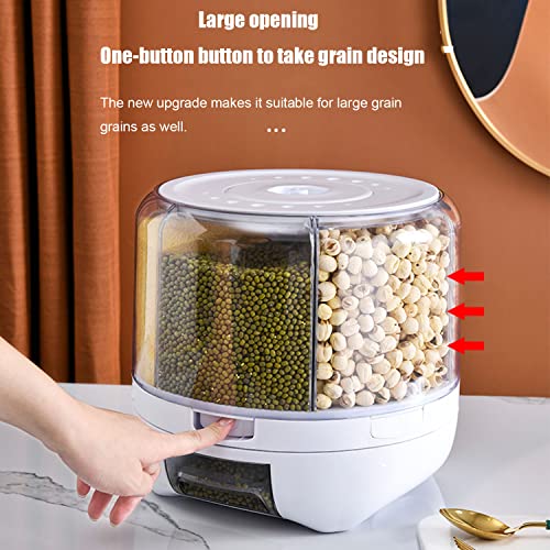 Xiyao 20Lbs Cereal Grain Dispenser 360°Rotating Rice Food Dispenser 6 Grids Rice Container Rotatable Beans Cereal Containers Storage With Sealed Lid For Peanut Barley Millet And Large Grain Cereal #TOP4