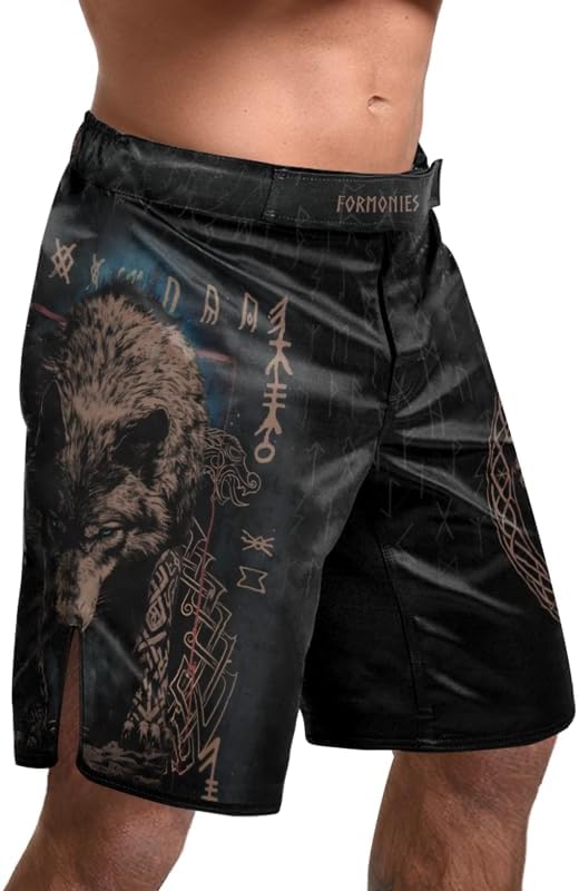 Viking Men's Fight Short MMA BJJ Training No Gi Grappling Shorts Trunks Fight Wear with Drawstring