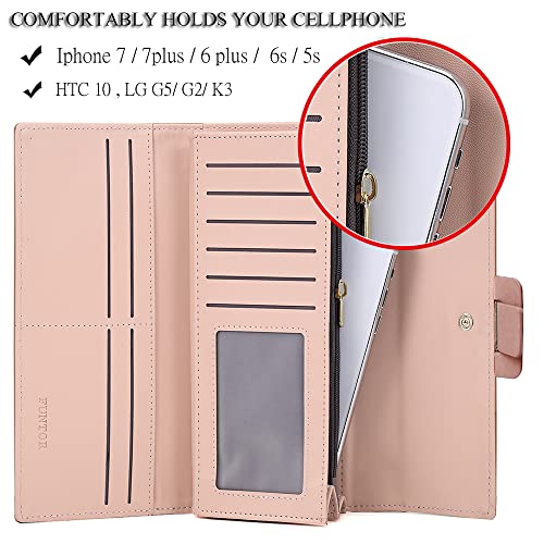 FT FUNTOR RFID Wallets for Women, Trifold Womens Wallet with Coin Zipper Pocket Vegan Leather Ladies Wallets Coins Zipper Pocket with ID Window (Cherry red)4