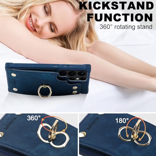 PYTWOPY Wallet Case Compatible for Galaxy S24 Ultra with Card Holder,360°Rotation Ring Stand and RFID Blocking for Samsung Galaxy S24 Ultra 6.8 inch,Navy Blue by PYTWOPY - Image 5