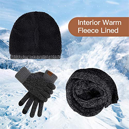 Winter Hats Scarf For Men With Touchscreen Gloves Warm Men's Scaves And Beanie Hat Themal Gloves Set #TOP3