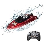 KOBONA RC Boat, 2.4G Waterproof Ring Boat Toy, Remote Control, USB Rechargeable, Kids & Adults, Blue/Red/Green (Red)