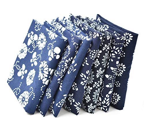 7X Different Blue Pattern Chinese Han Folk Traditional Printed Craft Pure Fabric Fat Quarter Bundle 46 x 56cm (Appox 18" x 22") Patchwork Quilting Fabric