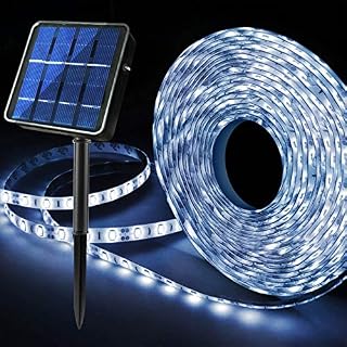 Outdoor Solar LED Strip Lights Cool White, Solar Powered Flexible Waterproof Rope Lights, 8 Modes 180 LED Lights Strip for Garden Porch Gazebo Pathway Patio Umbrella Outside Xmas Window Edge Decor