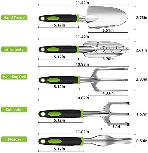 Garden Tools Set, Outdoor Gardening Hand Tool Kit with Trowel Shovel Rake Cultivator Weeder Fork, 5 Pcs Gardening Craft Tools for Indoor Outdoor Lawn Yard, Gardening Gifts for Women, Men
