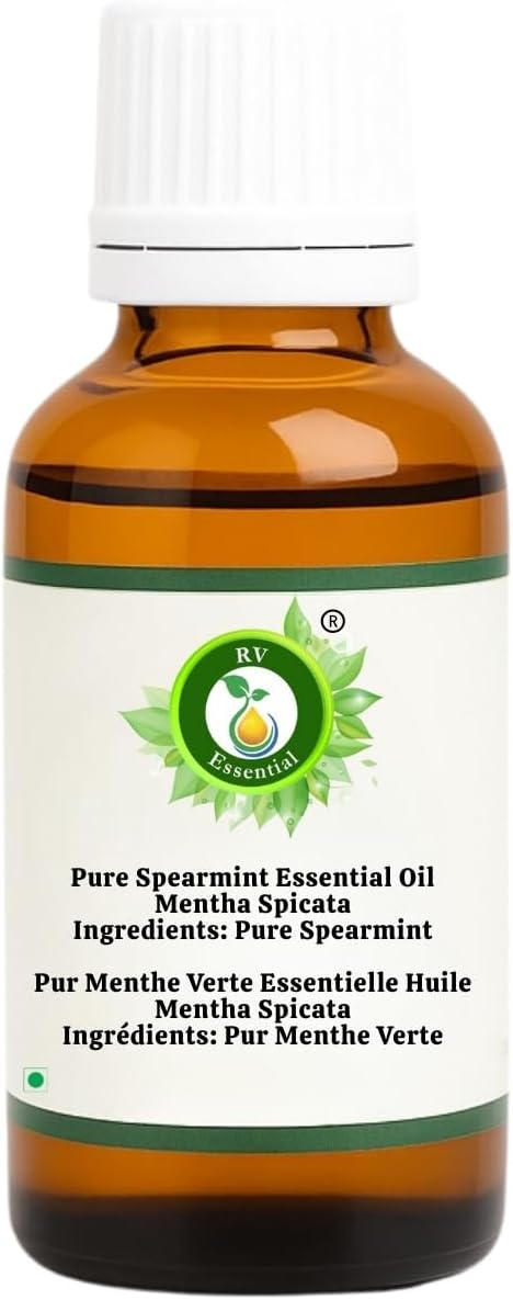 R V Essential Pure Spearmint Essential Oil 100ml (3.38oz)- Mentha Spicata (100% Pure and Natural Therapeutic Grade)
