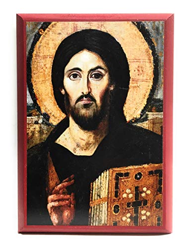 Wooden Greek Orthodox Christian Icon 6th Century Jesus Christ Pantocrator from St Catherine Monastery in Sinai (4.5 x 6.5)