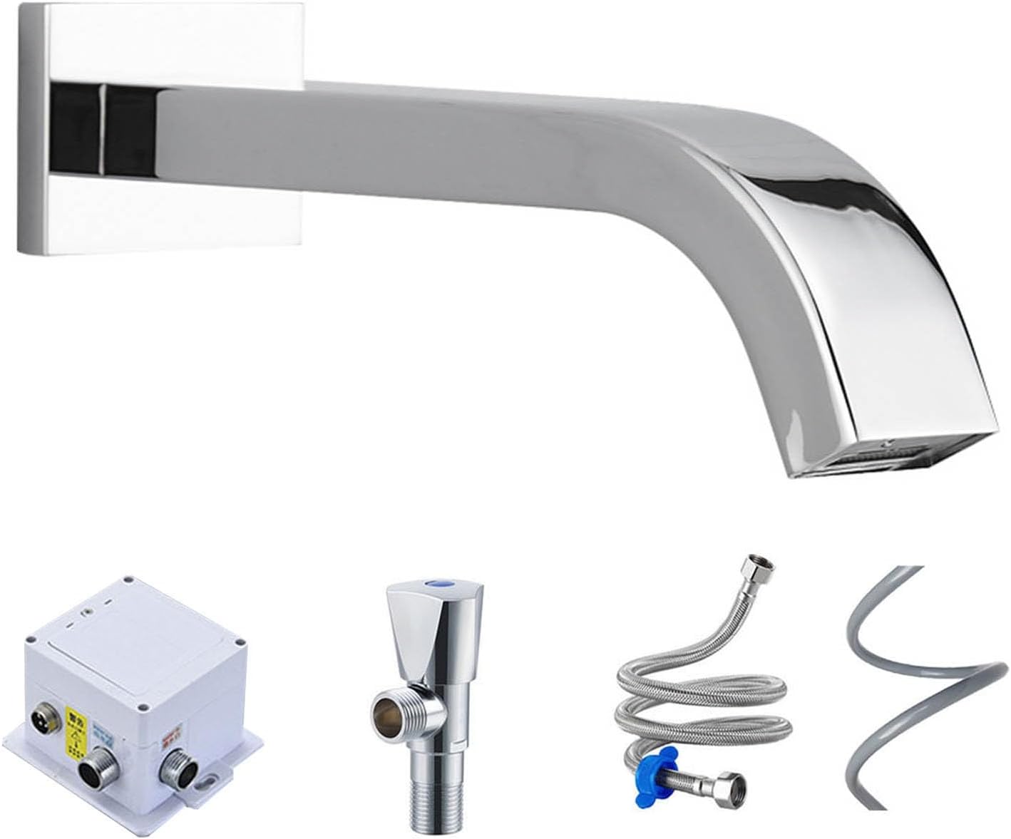 Wall Mount Automatic Sensor Faucet Wall-Mounted touchless Faucet Dc Powered Bathroom Faucets Touchless Hands Free Automatic Sensor Bathroom Faucet Sink Tap,Home and Commercial