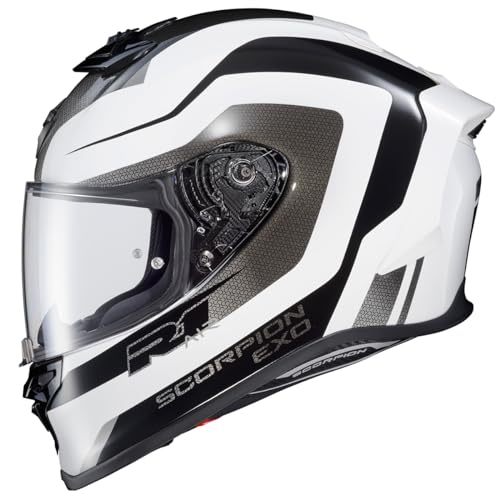 ScorpionEXO R1 Air Full Face Adult Motorcycle Helmet with Pinlock Ready Shield and Bluetooth Ready Speaker Pockets DOT ECE Hive (White/Black - Medium)