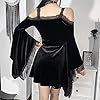 DINGJIUYAN Gothic Sexy Black Flare Sleeve High Waist Sexy Mini Dress Harajuku Off Shoulder Punk Halloween Autumn Y2K Mini Dress Cocktail Dress L #2