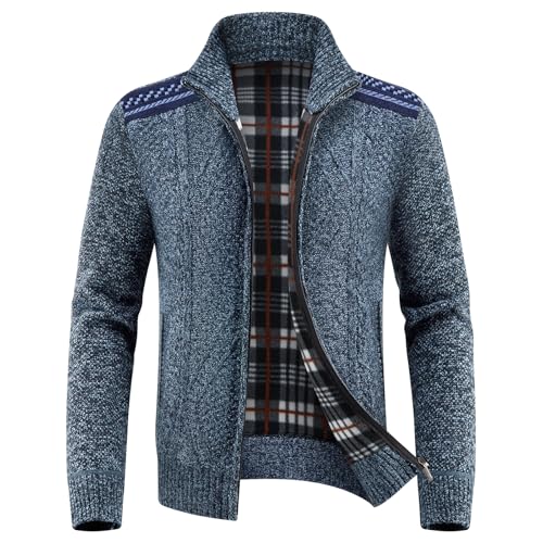 Lamgool Men's Full Zip Sweater Knit Long Sleeve Stand Collar Cardigan Sweaters