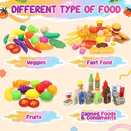 Tagitary Kitchen Toys Play Food Toys Set,88 PCS Plastic Grocery Fake Food Play Kitchen Accessories for Kids,with Fruits Veggies Food Cans and Storage Bag,Birthday Gift for Kids Toddlers - Thumbnail 4
