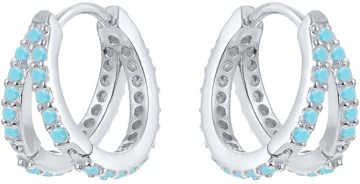 Huggies Hoop Earrings for Women,Women 925 Sterling Silver Earrings Double Rows Cubic Zirconia Women Hoop Earrings Gold