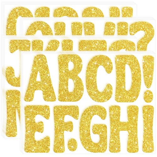 Image of Bulletin Board Letters 215 PCS Glitter Letter Stickers Large 4 Inch, Gold | 20 Sheets,Alphabet Number Stickers,Self-Adhesive,Sticker Letters for Poster Board,Classroom,Display,Mailbox,Craft,Party Decor