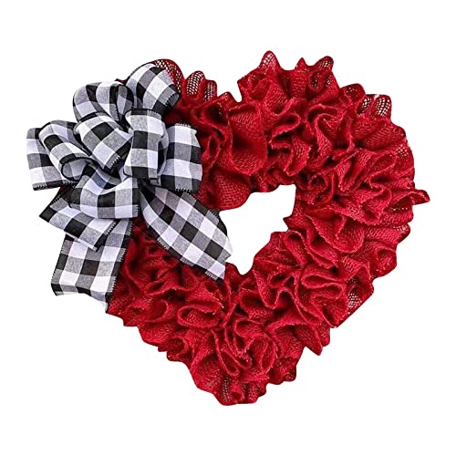 Valentine's Day Wreath Heart Shaped Handmade Burlap Artificial Decorative Wreath Front Door Spring Flowers Venue Layout Props Perfect For Anniversary Engagement Wedding Porch Patio (Red #3, One Size) #TOP2
