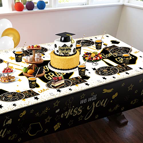 Graduation Decorations Class Of 2023 - 277Pcs Graduation Party Supplies Disposable Dinnerware(Serve 24) With Plate Cup Napkin Cutlery Tablecloth Backdrop Balloons For High School College Graduation #TOP3