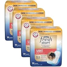 FitRight Fresh Start Liners for Women, Now with Stronger Adhesive, Incontinence, Bladder Leak, and Postpartum Pads with The Odor-Control Power of ARM & Hammer, Light Absorbency 30 Count, Pack of 4