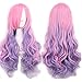 Women's Pink / Purple Wig Long Curly Wigs with Bangs Full Synthetic Wig BU036E