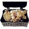 Elegangtmedical handmade White Real Pearl Rose Beads Catholic Rosary Gold Cross Necklace Supper Box