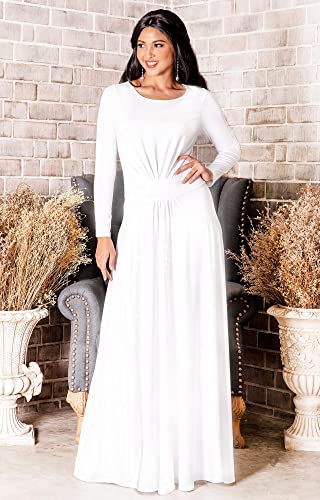 Koh Koh Plus Size Womens Long Full Sleeve Sleeves Flowy Empire Waist Fall Winter Modest Formal Floor Length Abaya Muslim Gown Gowns Soft Jersey Maxi Dress Dresses, Ivory White Xl 14-16 #TOP2