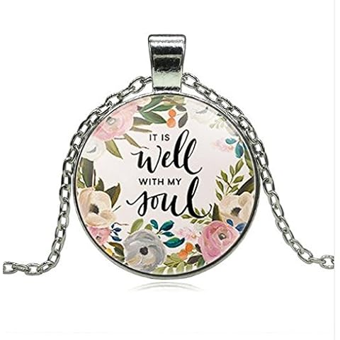 Wisdom Bible Verse It is Well with My Soul Lettering Necklace,Women Men Christian Jewelry Gifts Cover