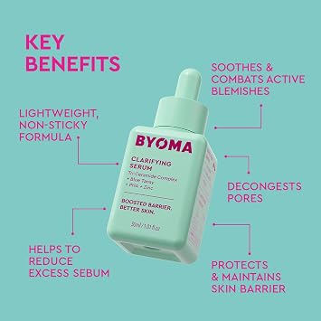 BYOMA Clarifying Serum (30ml) Barrier Repair Facial Serum for Acne Prone Skin, with Ceramides, Blue Tansy, PHA and Zinc for a Balanced and Healthy Skin