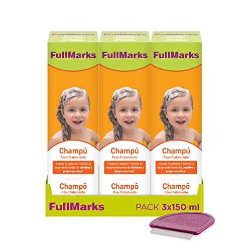 Full Marks Champú Post-Tratamiento Piojos, Limpia el cabello y elimina los rastros de la loción/spray contra los piojos - 3x150 ml