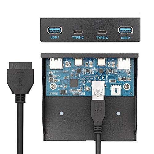 System-S Conector USB HUB 2X Tipo A 3.0 y 2X Tipo C 3.1 para Placa Base, Cable de conexión de 20 Pines para bahía de Disquete de 3,5 Pulgadas.