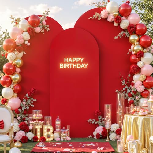 Red Arch Covers 3 Set - 6.6FT, 7.2FT, 8FT Arch Backdrop Cover Spandex Fitted Wedding Arch Stand Covers Stretchy Backdrop for Bridal Shower Baby Shower Birthday Party Banquet Photo Background
