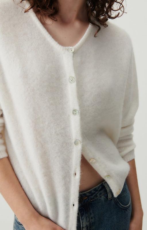 Image of Women Button Down Cardigan Long Sleeve Crewneck Sweater Vintage Lightweight Knit Jacket Fall Going Out Top