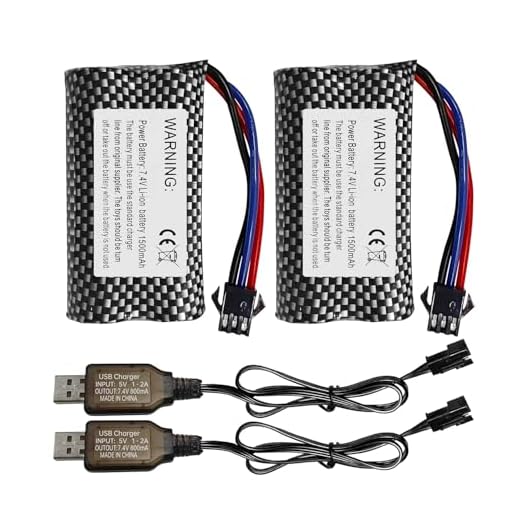 ZYGY 2PCS 7.4V 1500mAh SM-3P-Stecker-Lithiumbatterie mit USB-Ladekabel für DE43 DE60 RC Racing Fernbedienungsauto 1575 Ingenieurauto Spielzeugauto Auto